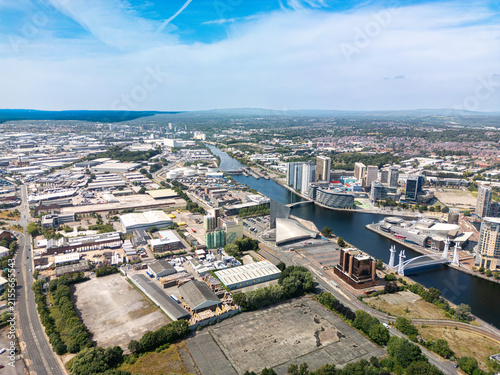 Fotografie Aerial shot over River Irwell Trafford Road Manchester UK
