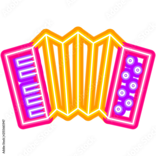 Accordion Neon Sign. Vector Illustration of Music Instrument Promotion.