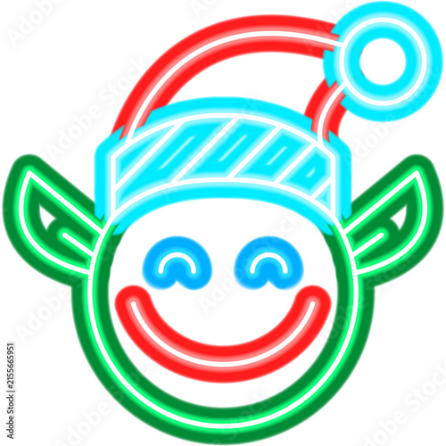 Christmas Elf Neon Sign. Vector Illustration of Winter Holiday Icon
