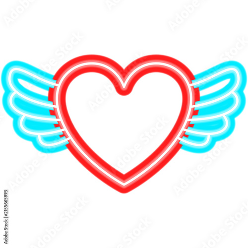 Heart Angel Wings Neon Sign. Vector Illustration of Love Promotion. Happy Valentines Day