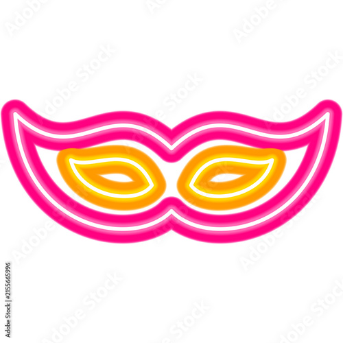 Festive Mask Neon Sign. Vector Illustration of Party Masquerade Icon.