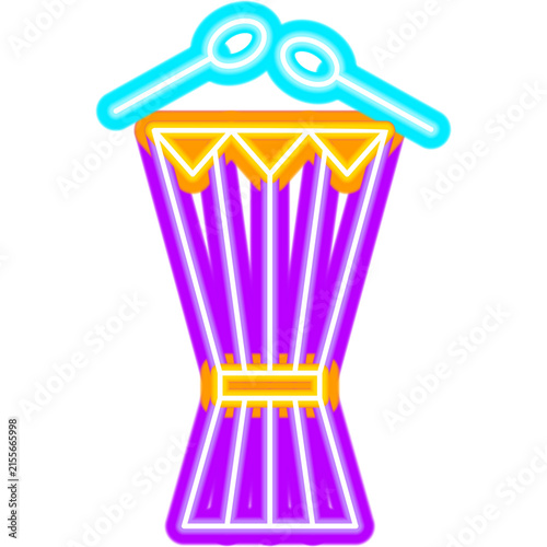 Drum Neon Sign. Vector Illustration of Music Instrument Promotion.