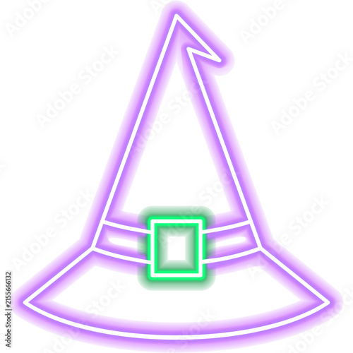 Witch Neon Hat Icon. Illustration of Halloween Holiday Scary Costume.