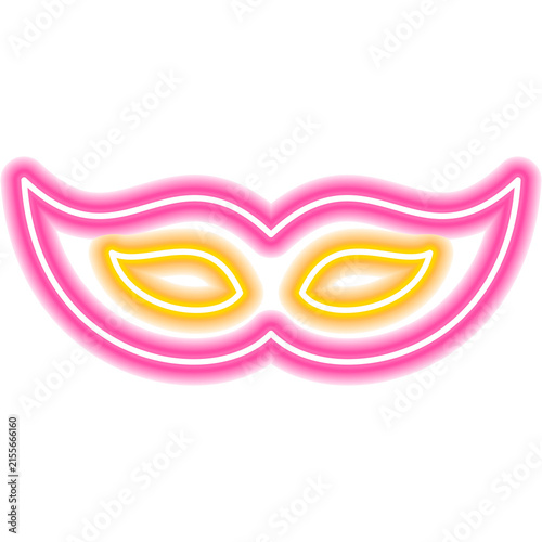 Festive Mask Neon Sign. Illustration of Party Masquerade Icon.