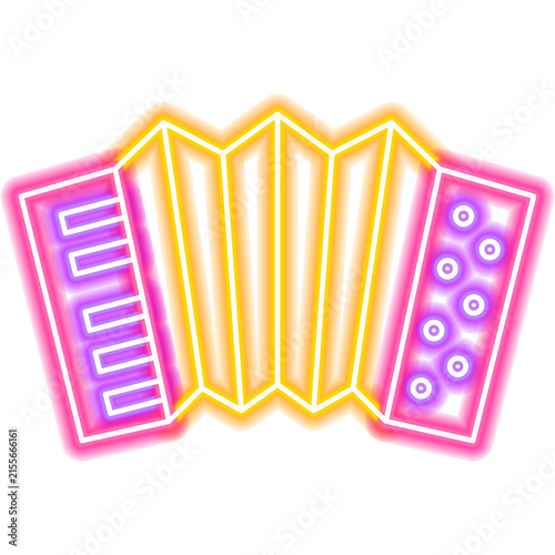 Accordion Neon Sign. Illustration of Music Instrument Promotion.