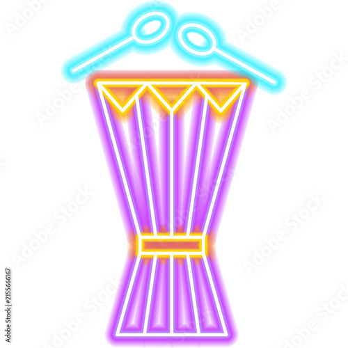 Drum Neon Sign. Illustration of Music Instrument Promotion.