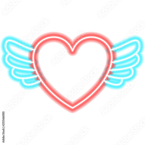 Heart Angel Wings Neon Sign. Illustration of Love Promotion. Happy Valentines Day