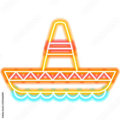 Mexican Sombrero Neon Sign. Illustration of Mexica Traditional Costume Hat Icon