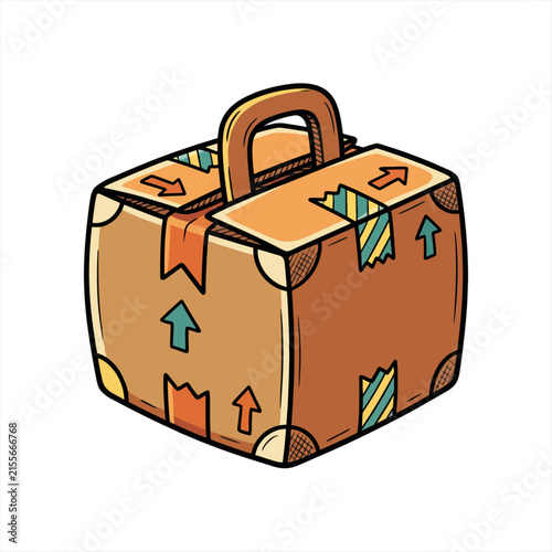 Creative Cardboard Box Suitcase for Travel and Relocation Vector Illustration