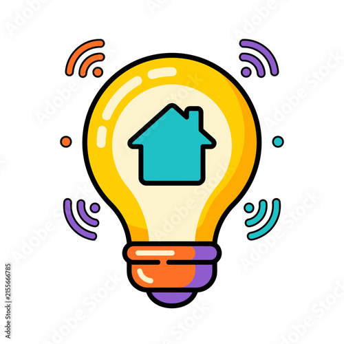 Smart Home Automation Technology with Glowing Lightbulb and House Icon Illustration