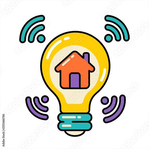 Smart Home Automation and Energy Saving Light Bulb Vector Icon Isolated on Black Background