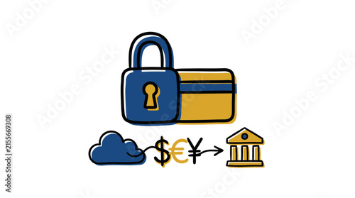 Conceptual Illustration of Secure Cloud Banking, Digital Payment Protection and Financial Data Privacy with Padlock and Bank Icon