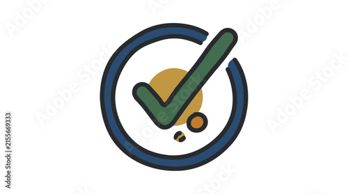 Green checkmark icon in a blue circle symbolizing approval, completion, and success