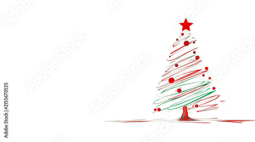 Christmas tree with green branches and colorful decorations on a white background