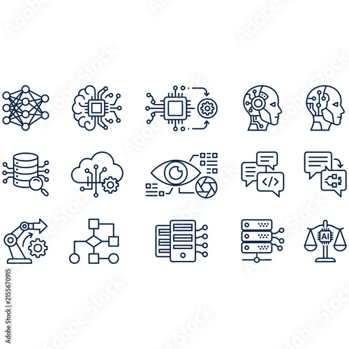 Collection of technology and data-related icons representing modern digital concepts and services.