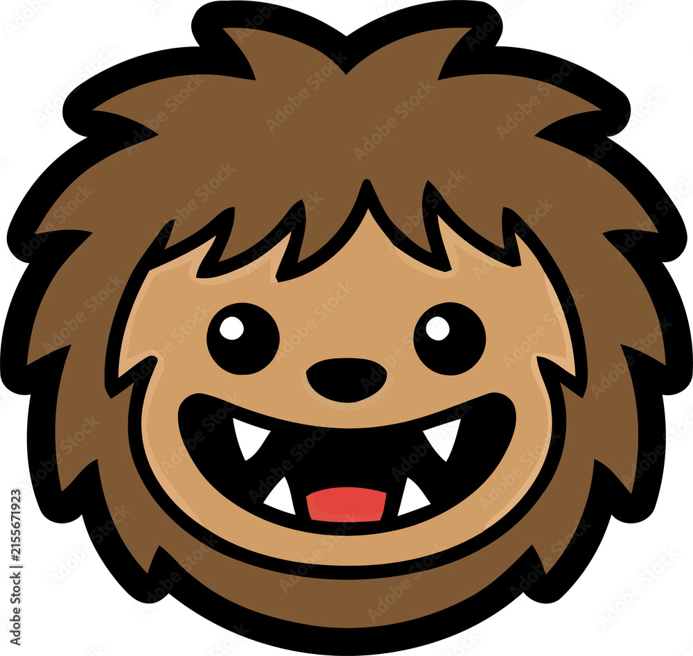 Fototapeta premium A cute cartoon lion head icon with a big happy smile isolated on a black background