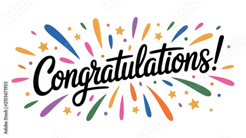 Congratulations text with colorful sparkles