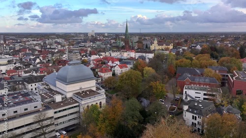 Aerial view of Oldenburg, Germany with historic city center, rooftops, streets and urban landscape from above