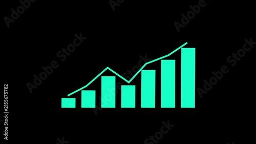 Animated cyan bar chart with trend line showing business growth on dark background