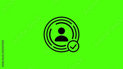 Animated black user profile verification icon with checkmark badge on green screen
