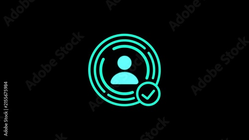 Neon cyan user profile verification badge with checkmark animation on dark background
