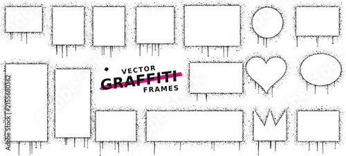 Vector graffiti frames set with urban street art style speech bubbles and text boxes featuring paint drips