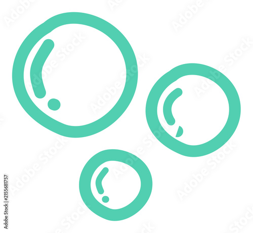 Quadro su tela Simple hand-drawn turquoise bubbles floating in water, clean graphic icon for de