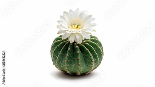 Flowering barrel cactus isolated on white background