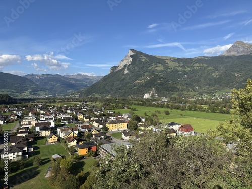 Bild auf Leinwand A view of Mäls, Balzers a small town in Liechtenstein with mountain Gonzen in th