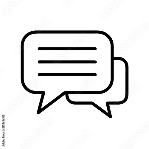 Two speech bubbles icon with lines inside - Minimalist vector icon showing two connected speech bubbles with horizontal lines inside for text, perfect for chat or communication designs.