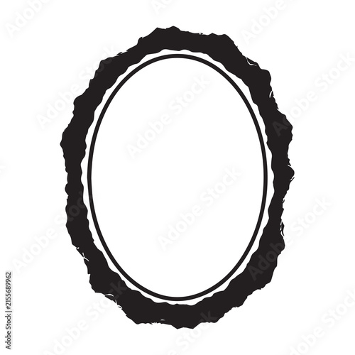 Abstract oval frame shape with distressed rough edges silhouette