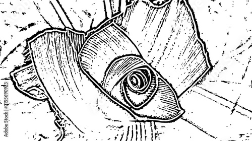 Black and White Dry Hay Texture and Rolled Plant Material Graphichand drawn vector illustration of hand drawn ink pen