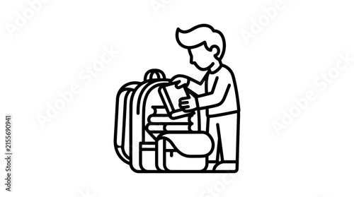 Student packing backpack for school trip