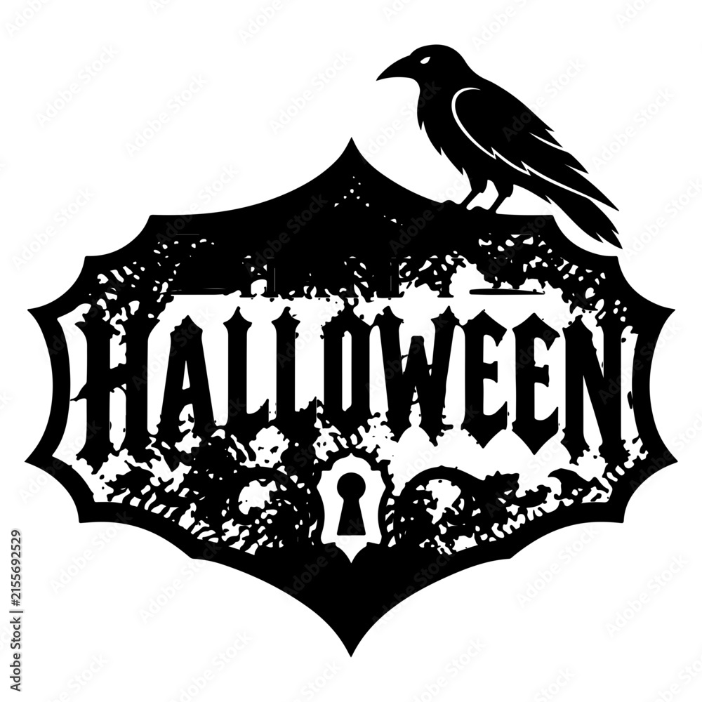 Obraz premium Black crow on halloween sign vector