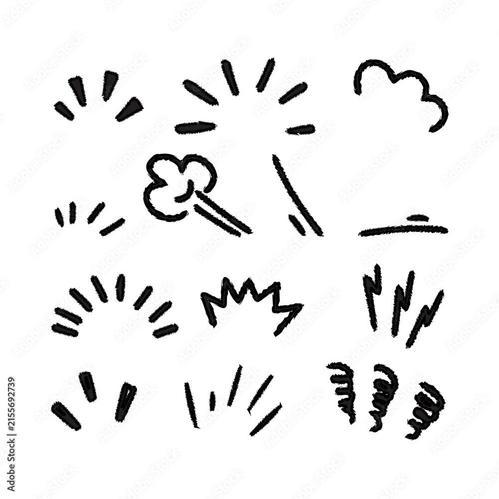 Fototapeta premium Set of hand drawn comic book style action effects and motion lines for graphic design elements