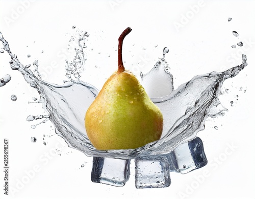 pear cube splash frozen droplets isolated on white background
