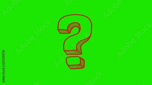 Question mark red hand drawn icon pop up on green screen 