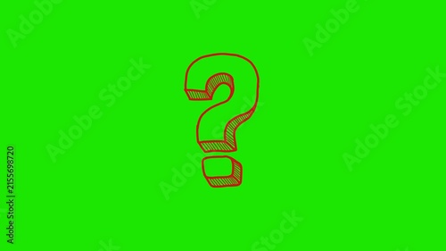 Question mark red hand drawn icon pop up on green screen 