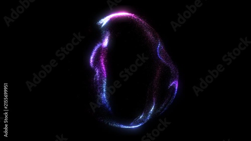 abstract glowing sphere composed of blue and purple particles, dots, and blue light waves. Digital technology-style background. An energetic