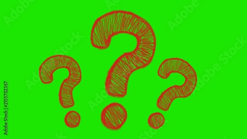 Question mark red hand drawn icon pop up on green screen 