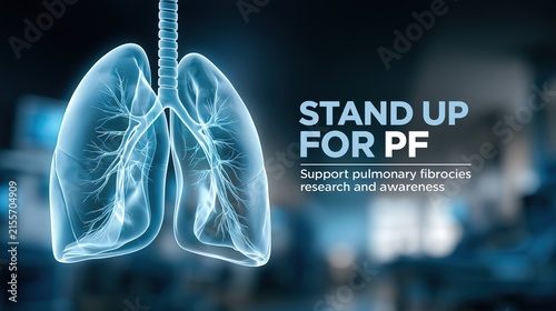 Banner,stylized glowing pair of lungs silhouette over a dark navy blurred hospital background,text 