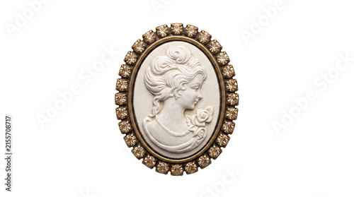 Canvastavla Antique oval cameo brooch with rhinestone border on a transparent background