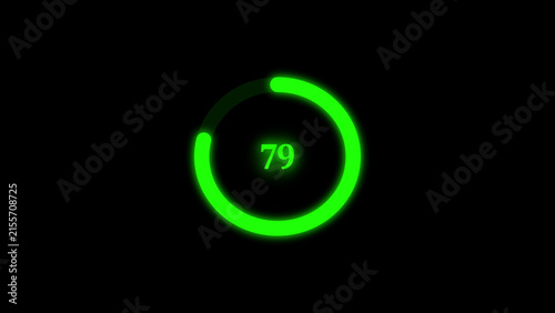 Fotografie A glowing neon green circular loading bar indicator featuring the number seventy
