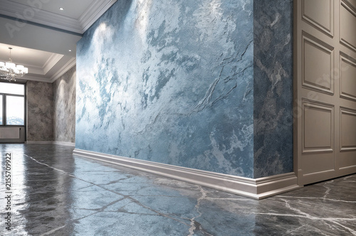 blue pearlescent decorative plaster accent wall