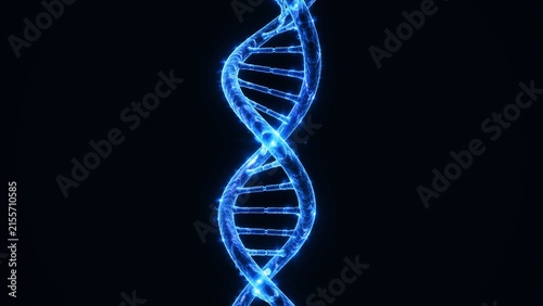 Bild auf Leinwand Abstract 3D Render of Illuminated Blue DNA Double Helix Structure with Luminous