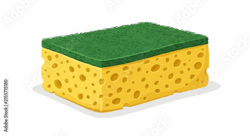 Yellow and Green Kitchen Sponge Vector Illustration Isolated on White Background