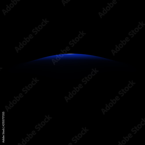 Collection of abstract, minimalist glowing blue light elements isolated against a deep black background