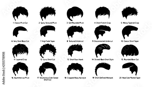 Fotografie Short Haircut Silhouettes Grid with Labels