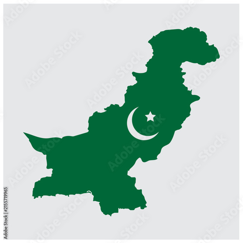 Pakistan Map with Crescent Moon and Star Green National Flag Silhouette Vector