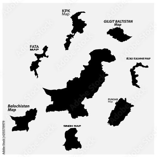 Pakistan Administrative Regions Map Silhouette Vector Collection